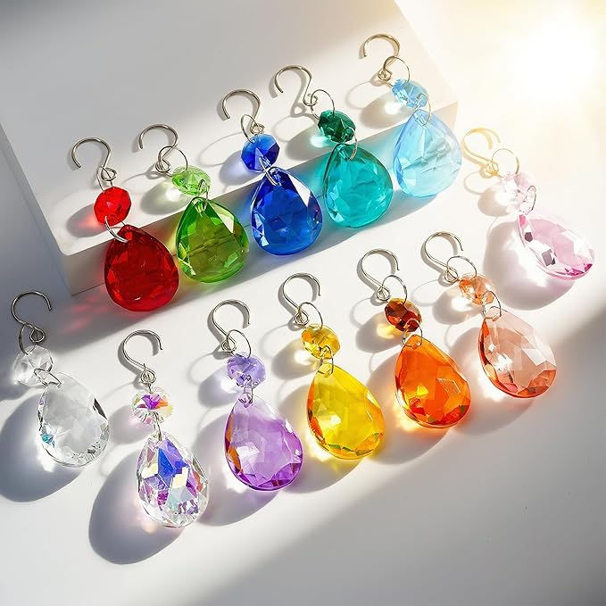 H&D HYALINE & DORA 3Inch Crystal Suncatcher Bauhinia Prisms Pendants 10Pcs Chandelier Crystals Replacement Hanging Sun Catcher Beads for DIY Arts Crafts Decor (Red)