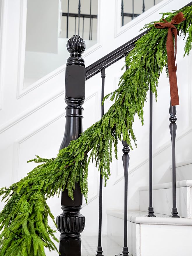 Norfolk Pine Garland, 15 Ft, Dark Green, Real Touch Needles