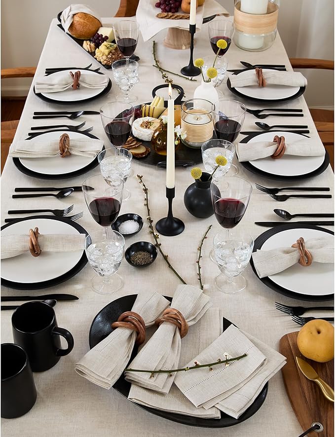 Solino Home Linen Light Natural Tablecloth 60 x 120 Inch - Classic Hemstitch, 100% Pure Linen Rectangular Tablecloth - Machine Washable Table Cloth for Fall, Autumn, Thanksgiving, Christmas, Holiday