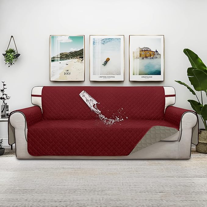 Sofa Slipcovers Waterproof Reversible in Christmas Red/Beige