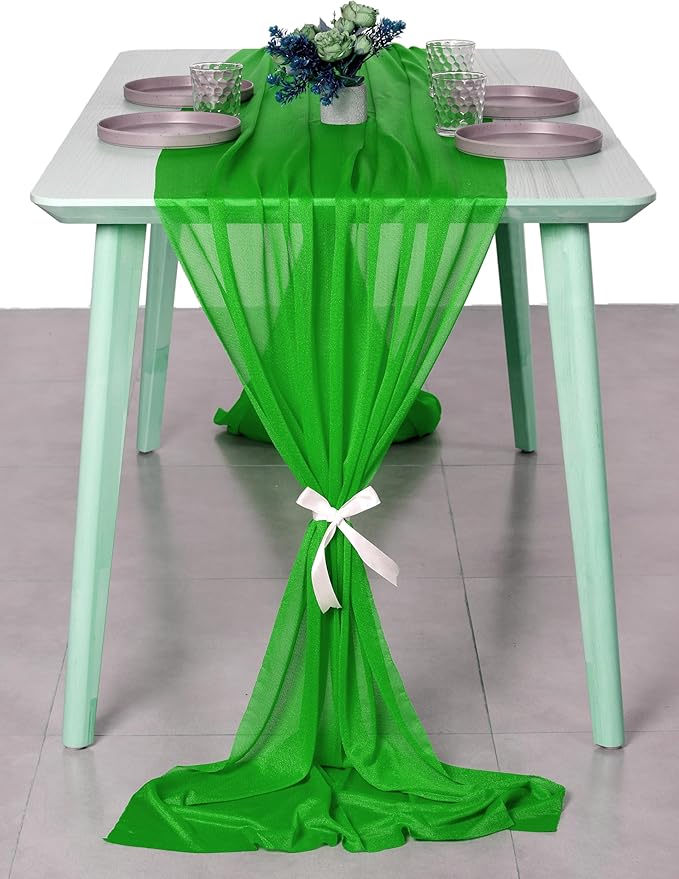 MDS Halloween Chiffon Table Runner - 10 Pack, 29 x 120 Inches, 10ft Each - Sheer Spooky Table Runners for Haunted House Parties, Trick-or-Treat Tables, Witchy Décor, Wedding & Events - Green