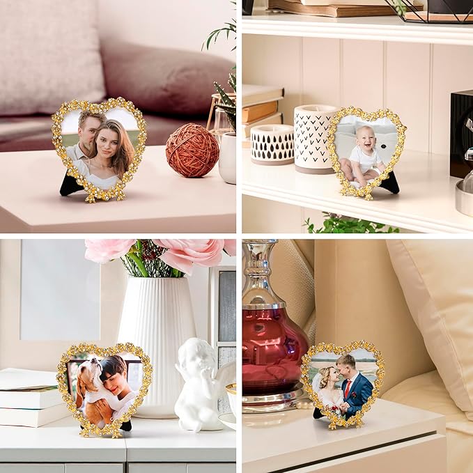 Tabletop Picture Frame, Heart Shaped, Jeweled, Silver and Gold Finish