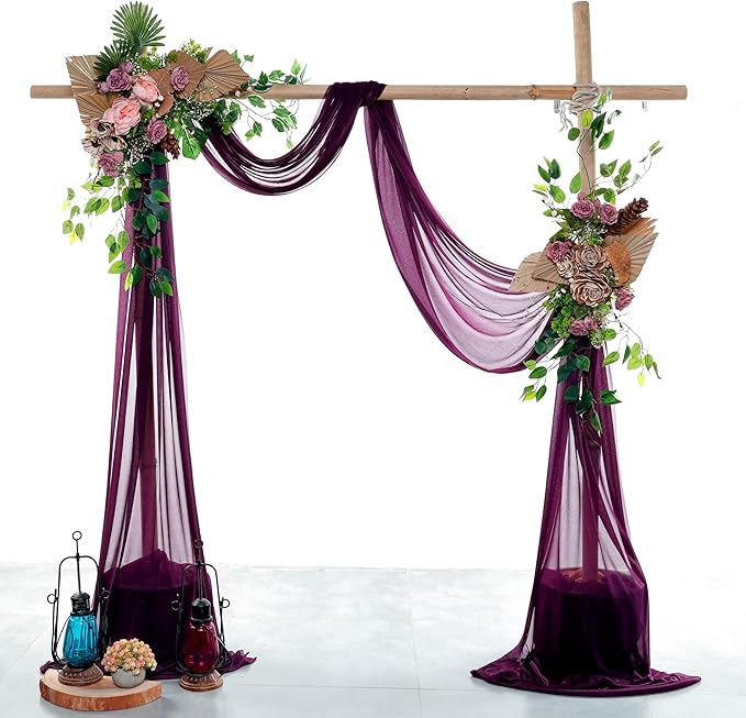 Fabric Sheer Chiffon in Eggplant, 4 Panels 30 Inch x 20 Ft for Wedding Arches