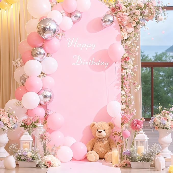 7.2FT Pink Arch Backdrop Cover - Polyester Fitted Wedding Arch Stand Covers Round Top Chiara Arch Backdrop Cover for Birthday Party Banquet Photo Background Decoration