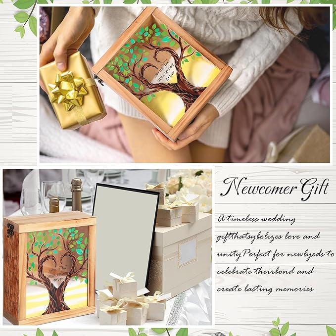 Wedding Sand Ceremony Vases Set with Wooden Shadow Box, White and Yellow Sand