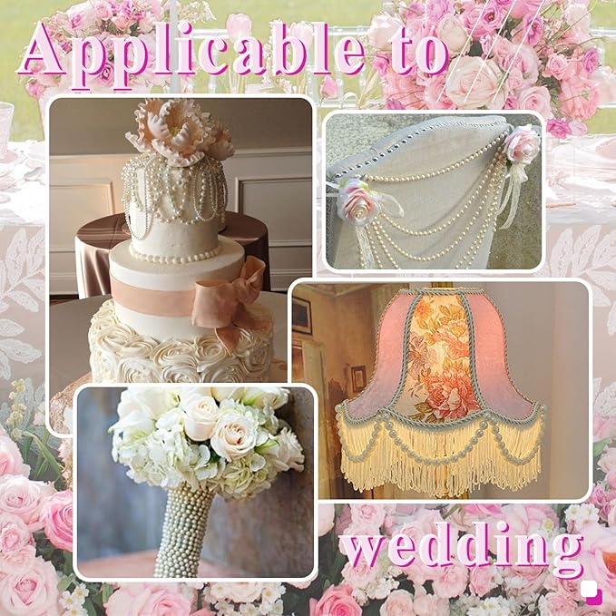 16 Feet 10mm Pearl Strings Garland for Crafts, Artificial Pearl Beaded Trim Chain Roll Strands for Wedding Centerpieces Bouquet Party Decoration Christmas Tree Garland, Ivory