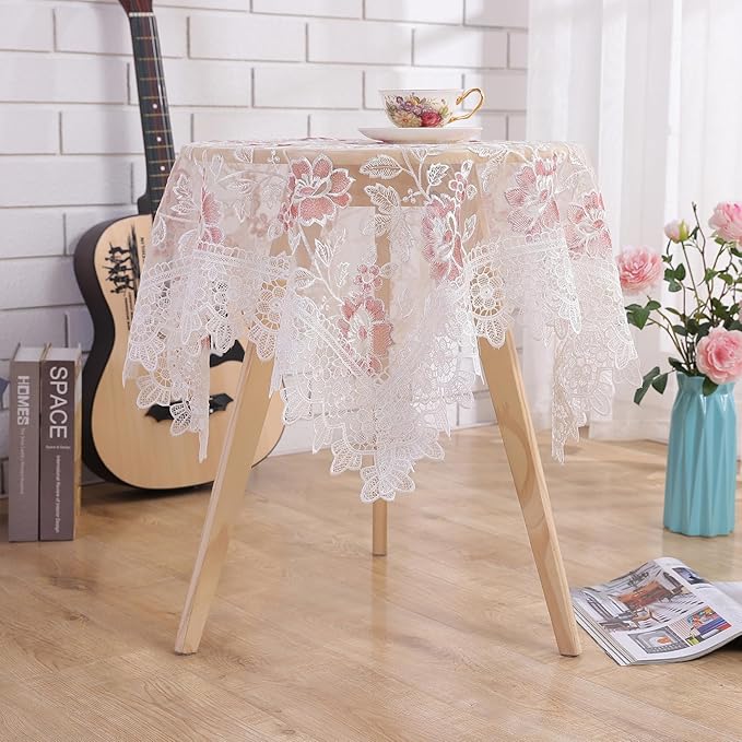 Round Embroidered Lace Tablecloth Vintage Decorative Exquisite Border Table Cover for Party Wedding Home Decorations, Round-70, White