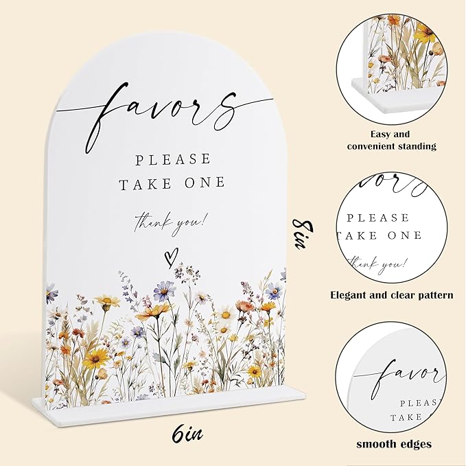 Wedding Signs for Ceremony and Reception, Boho Floral Acrylic Favors Please Take One Sign, Wedding Signage with Stand, Bridal Shower Table Centerpieces, Supplies for Engagement Reception Party, 31