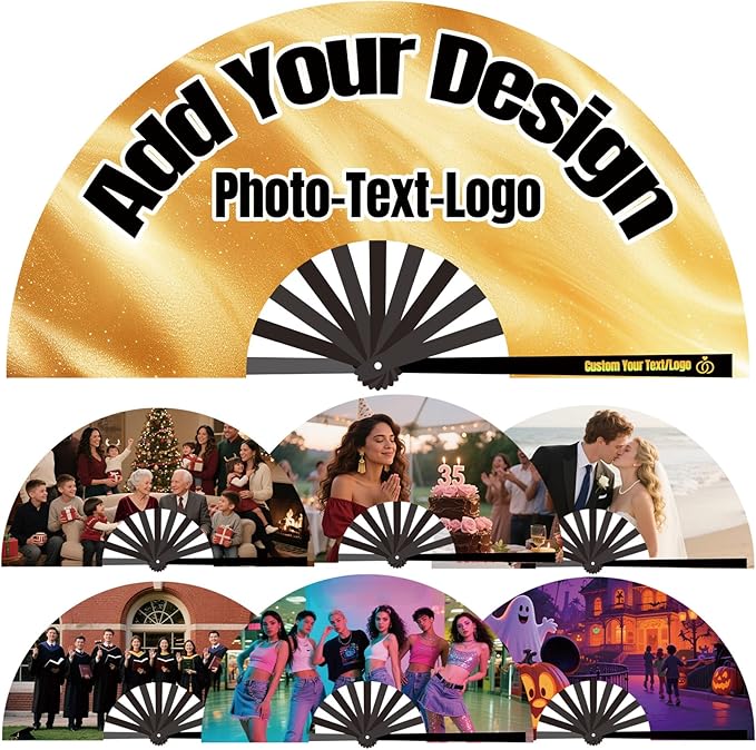 Custom Fans with Your Photo/Text - 13 Inch Personalized Folding Hand Fan for Line Dancing, Weddings, Parties | Decorative Gift for Women, Church Events & Dance Performances (5, 13 Inch)