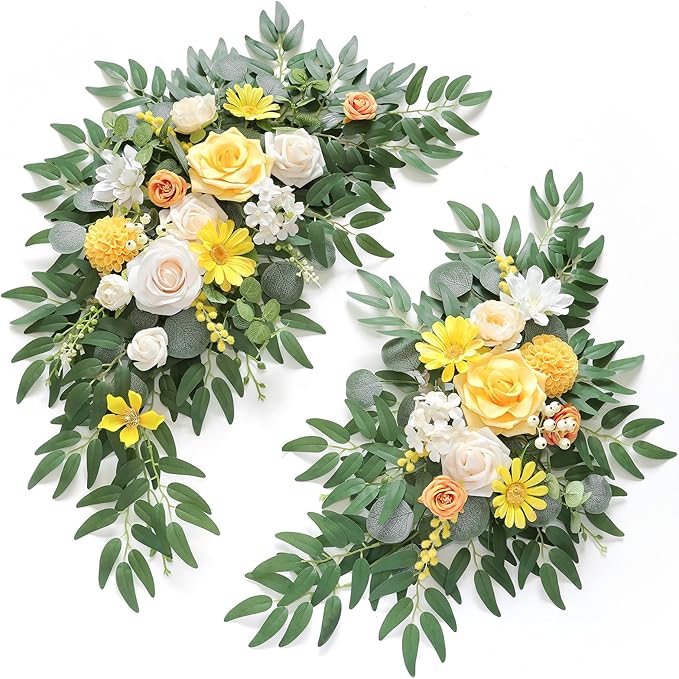 Artificial Flower Swag Kit, Creamy Yellow Silk Arch Flowers, Pack of 2