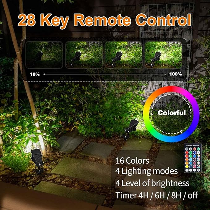 Spotlights for Outdoor Use: 10W RGB LED, 16 Colors, Timer, Black Aluminum