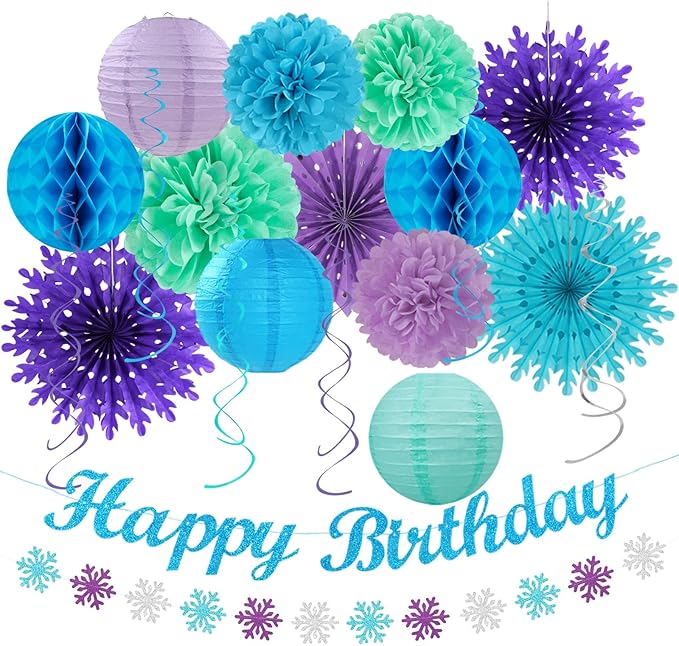 Banners Winter Wonderland Party Kit, Blue Purple Teal Paper Decorations