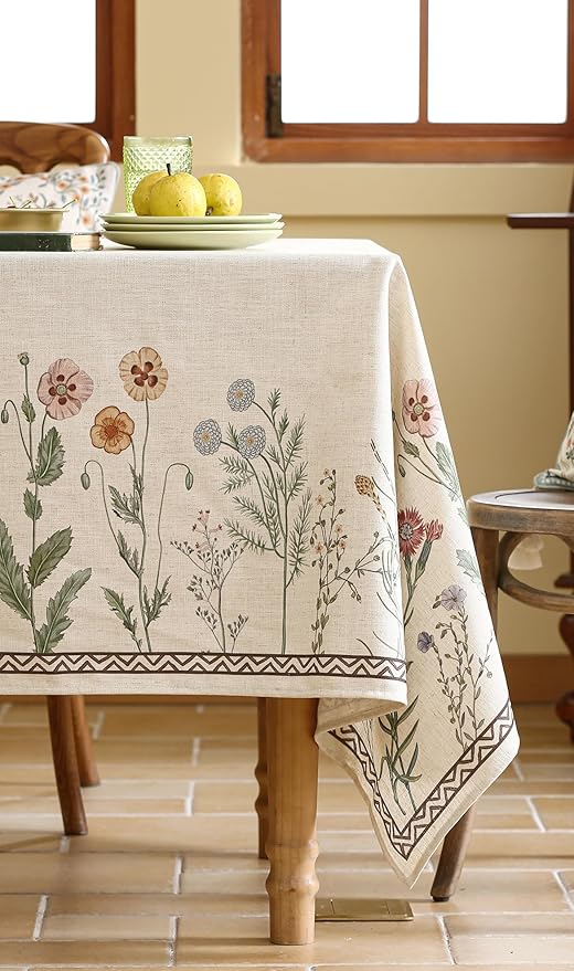 Rectangular Tablecloth 55 x 87 Inch Linen-Polyester Blend Floral