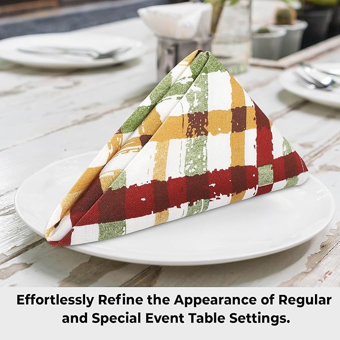 Cloth Napkins Set, Fall Plaid Cotton Dinner Napkins, 20x20 Inch Rectangular