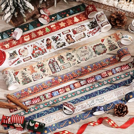 20 Rolls Christmas Theme Washi Tape Set, Writable Decorative Tapes for Scrapbooking, Bible Journaling, Bullet Journaling, 0.6"x79" per Roll