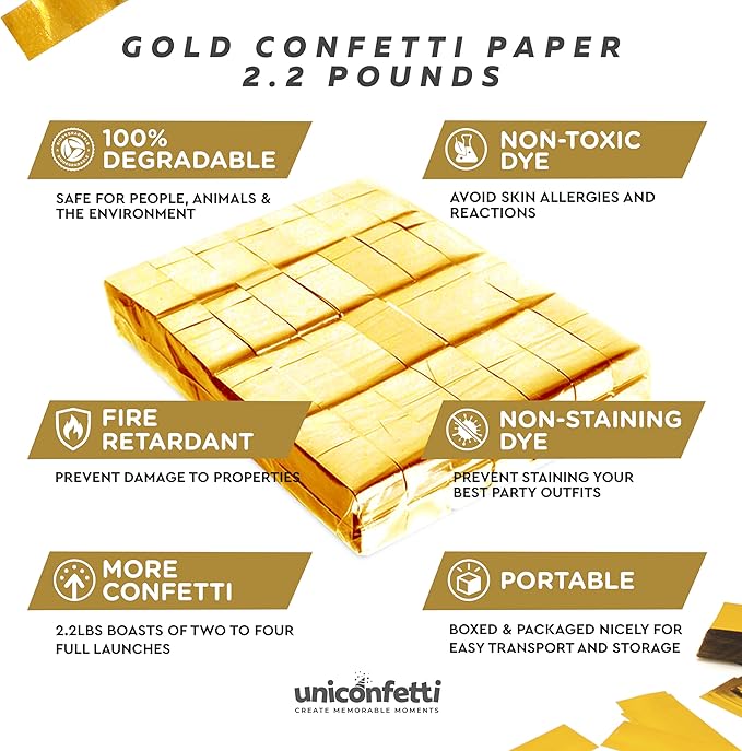 Confetti Paper in Gold, Biodegradable, 2 lb Bulk Pack for Parties