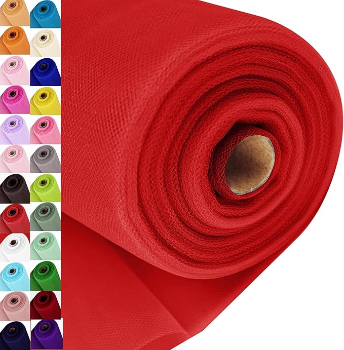 Red Tulle Fabric Roll Spool Bolt (54 Inch by 40 Yards) Large Tulle Wedding Party Decoration, Tutu Skirt, Table Runner, Gift Wrapping, Bridal Shower, Soft & Drape (Red)