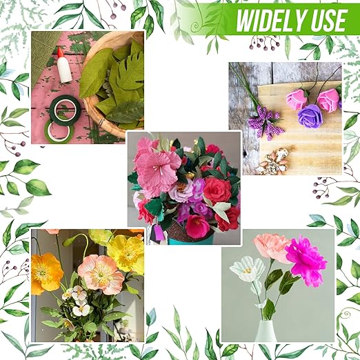 GLAMFIELDS 200 Pieces Green Floral Stem Wire 14 inch 22 Gauge Wire and 3 Rolls 1/2" Wide Floral Tape (30Yard/roll) for Bouquet Stem Wrap, Flower Arrangements Kit, DIY Crafts, Flower Making Supplies