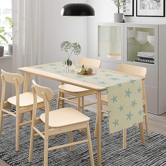 Sea Turtle Table Runner Marine Life Starfish Nautical Blue Green Ocean Theme Kitchen Table Decorations for Indoor Outdoor Home Party Decorations 13 * 108 Inch