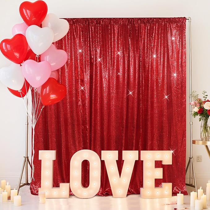 SquarePie Sequin Backdrop Less Transparent Background Sparkly Curtain for Wedding Christmas Party 6FT x 6FT Red
