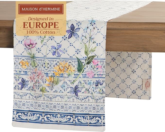 Maison d' Hermine Table Runner 100% Cotton Double Layer Table Runners 108 inches Long Decorative for Home Kitchen Dining Party Baby Shower Wedding Bridal Shower Spring Summer (Faience, 14.50" x 108")