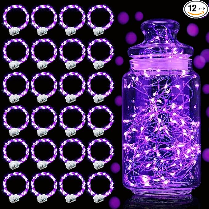 Aogist Led Fairy Lights 3 Modes Battery Operated String Lights Waterproof Silver Wire 7 Feet Firefly Starry Moon Mason Jar Lights for DIY Wedding Party Christmas (Purple, 20 Pack)