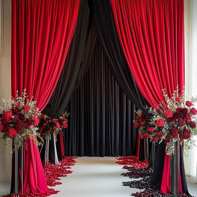 10ftx12ft Wrinkle Free Red Backdrop Curtain, 2 Panels 12FT Height Red Wedding Backdrop Drapes, Silky Polyester Back Drop Cloth for Birthday Photography Background Party Backdrop Draping