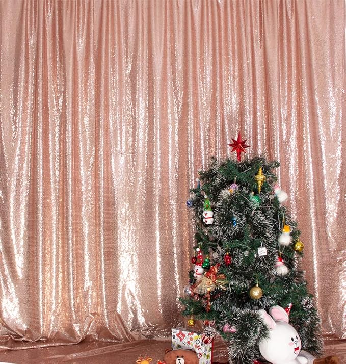 SquarePie Sequin Backdrop Not See Through Thick Background Glitter Curtain Party 6FT x 8FT Rose Gold