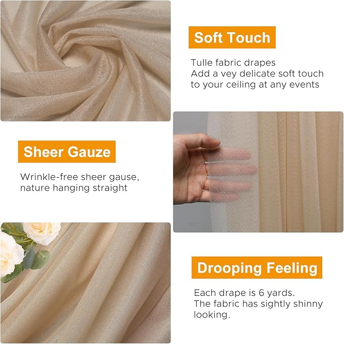 Wedding Arch Draping Fabric 6 Panels 28.7" x 20FT Nude Sheer Chiffon Backdrop Drapes for Wedding Ceremony Birthday Party Bridal Shower Outdoor Decoration