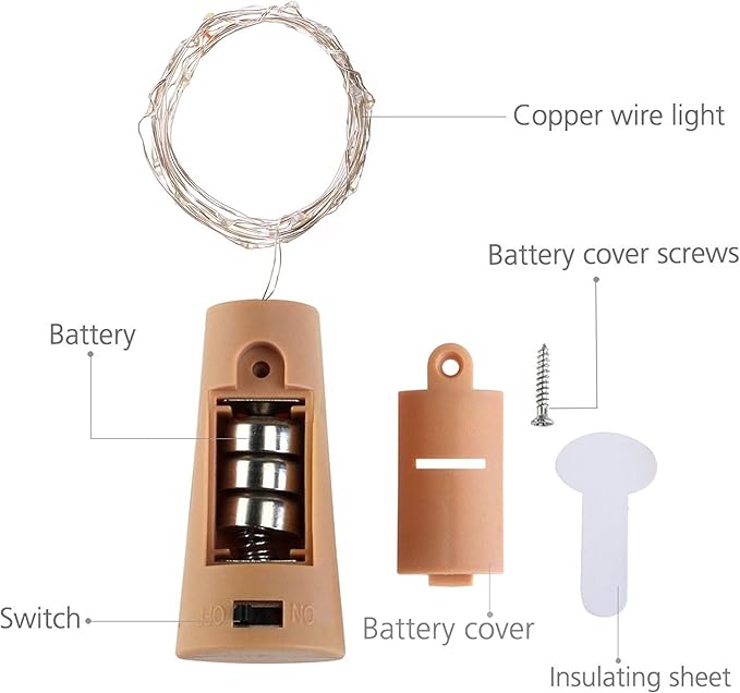 Wine Bottle Lights with Cork, 10 Pack Battery Operated LED Cork Shape Silver Copper Wire Colorful Fairy Mini String Lights for DIY, Party, Decor, Christmas, Halloween,Wedding (Cool White)