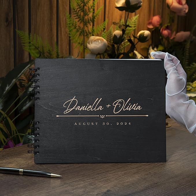 Wooden Wedding Guestbook in 5 Finishes, 2 Sizes, 12 Designs