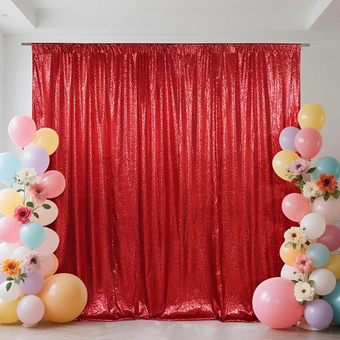 SquarePie Sequin Backdrop Curtain Not See Through Thick Glitter Background for Party 6FT x 8FT Red