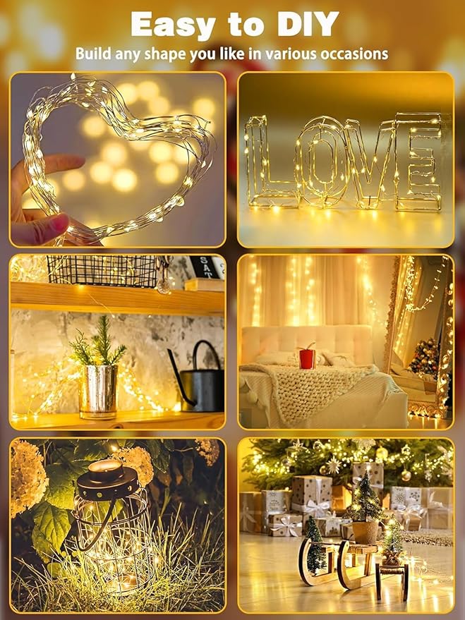 6 Pack Each 33FT 100LED Fairy Lights Battery Operated with Remote, Waterproof Twinkle Lights with Timer, Cuttable String Light Indoor & Outdoor for Bedroom Classroom Wedding DIY Christmas (Warm White)