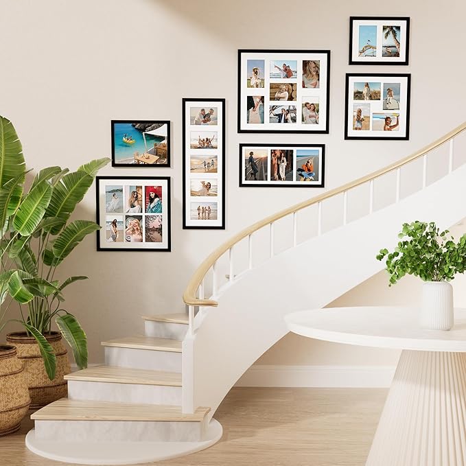 Vittanly 8x16 Collage Picture Frame, Displays 3Pcs 5x7 Pictures with Mat, Picture Frames Collage Wall Decor for Horizontal or Vertical Display, Black, 1 Pack