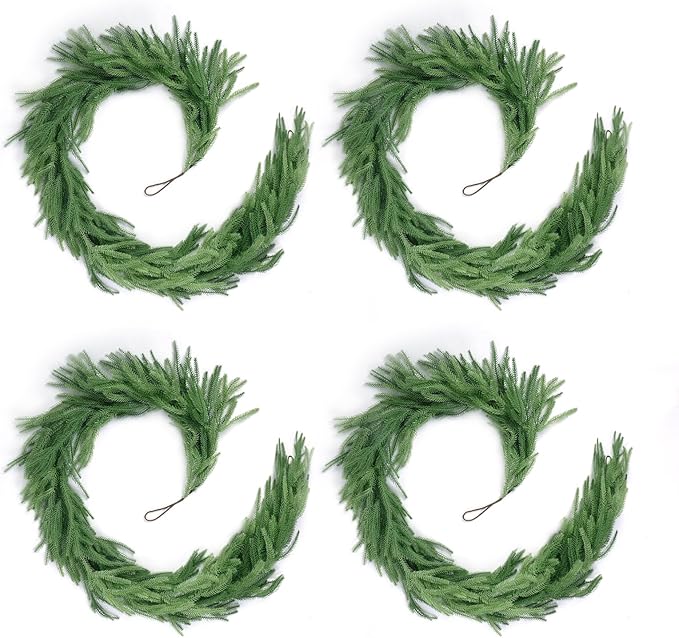 Garlands – Green Faux Norfolk Pine, 4 Pack of 6-Foot Christmas Decor