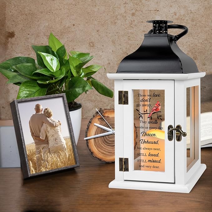 Decorative Candle Lantern, Wood and Glass, Remote Control, 14 Inch