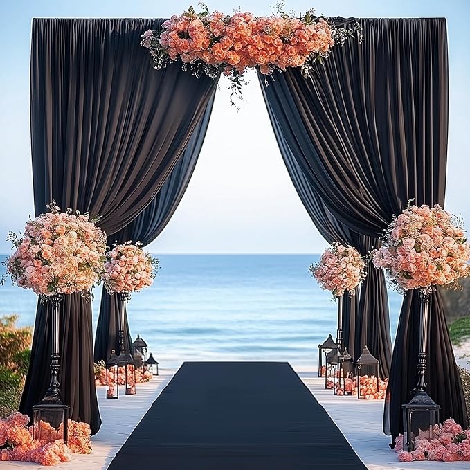 30ftx14FT Wrinkle Free Black Backdrop Curtain, 6 Panels 14FT Height Black Wedding Backdrop Drapes, Silky Polyester Back Drop Cloth for Birthday Photography Background Party Backdrop Draping