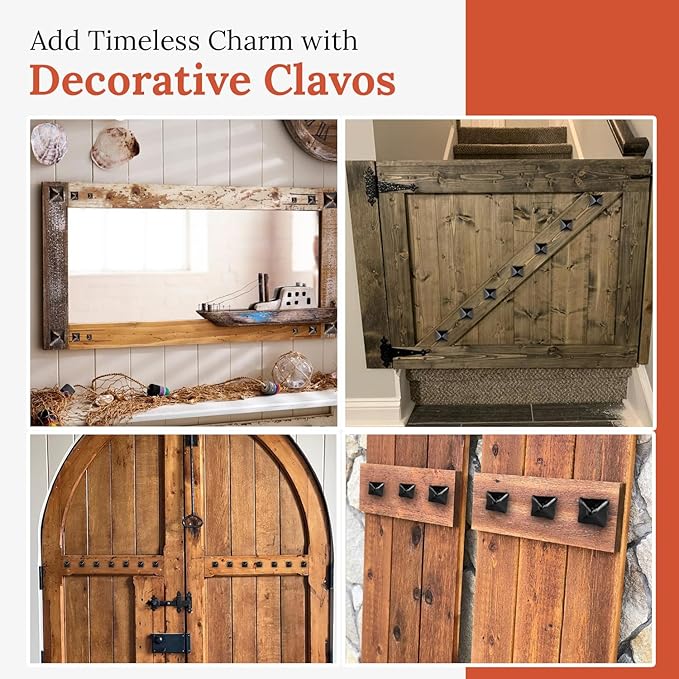 100 Pack 1.5" Square Head Iron Clavos Decorative Nails – Black – Handmade Rustic Square Fasteners for Farmhouse Shutters, Faux Wood Beams, Barn Doors, Shutters, and Gates – Ornamental Wood Accent