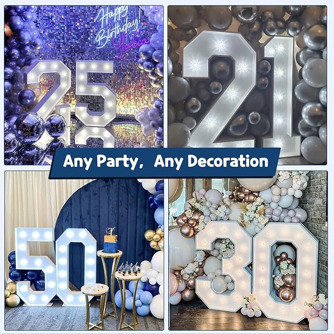 Marquee Numbers 4 Feet Tall Big Light Up Numbers 6th 16th 60th Happy Birthday Decorations Girl Boy Sweet 16 White Anniversary Party Decor Large Cardboard Prop Backdrop Sign 6