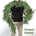 Christmas Garland, 6 Ft Dark Green with Pinecones and White Beads