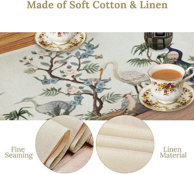 Peacock Table Runner,Retro Chinese Peonies Flowers Peacock Table Runner for Home Kitchen Dining Party Indoor Outdoor Decoration 13x60 Inch