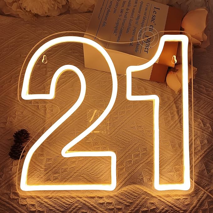 Lighted Neon Sign for 21st Birthday, Pink and Ice Blue, USB Powered