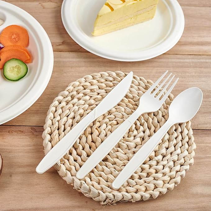Disposable Spoons, 150 Count White Plant-Based, 6.7 Inch