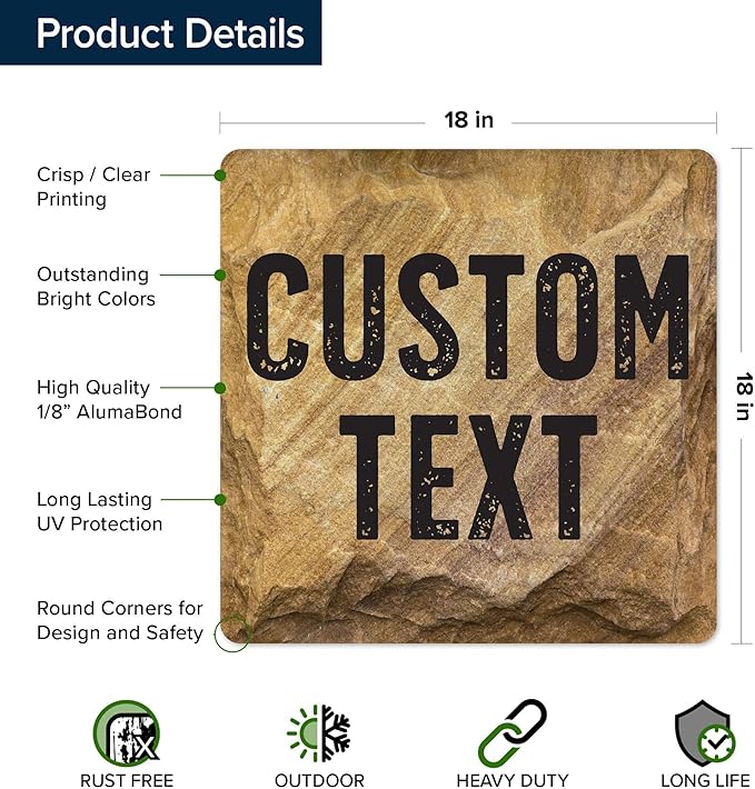 Custom Sign, Custom Street Sign, 11 Font Colors, 13 Font Styles, 4 Hole Options, 22 Sizes, 18x18 Inches, Rust Free DiBound, Fade Resistant, Made in USA by My Sign Center (Stone)