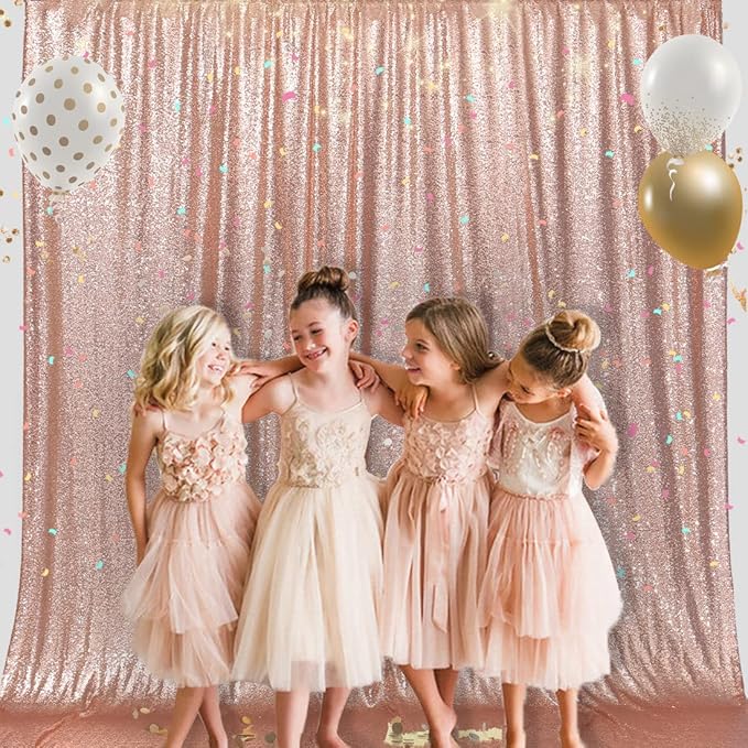 Backdrop Curtain, Rose Gold Sequin, 6 Ft x 6 Ft for Parties