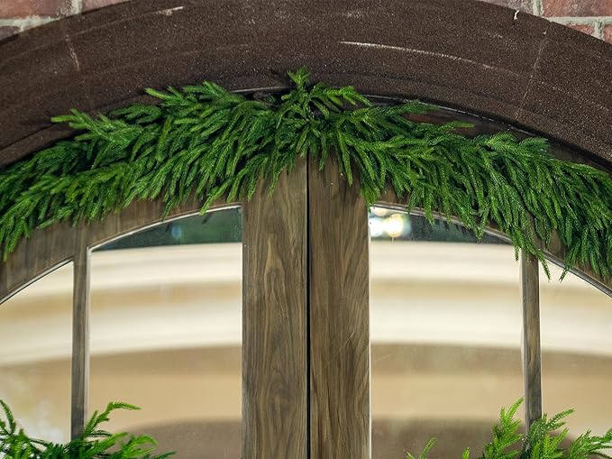 Christmas Garland, 15 Ft Dark Green Norfolk Pine Realistic PE