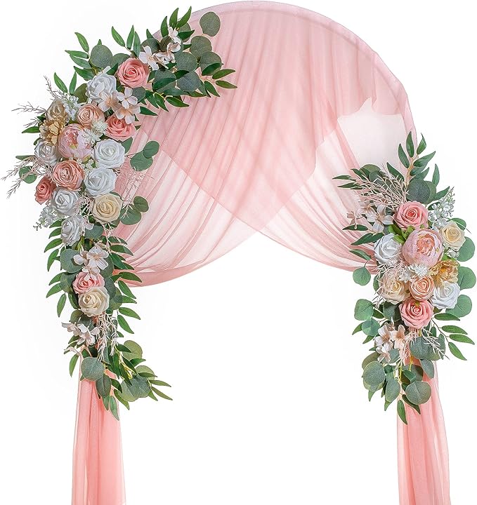 Artificial Flowers Wedding Arch Swag, 40 Inch Pink Silk Peony and Rose Set