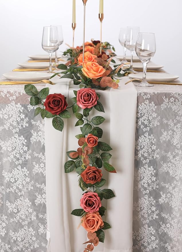 5FT Artificial Rose Flower Burgundy Fake Floral Garland for Wedding Ceremony Backdrop Arch Flowers Table Centerpieces Decorations