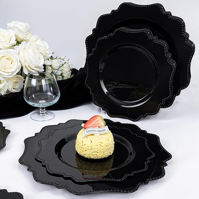 Dinner Plates, 9.5 Inch Black Disposable Plastic, Pack of 100