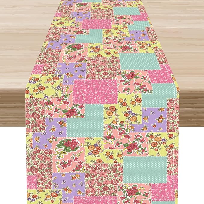 Boho Patchwork Table Runner, Vintage Farmhouse Colorful Wildflowers Bohemian Paisley Flower Table Center Decor for Home Kitchen Dining Patio Holiday Party Indoor Table Decorations, 13"x72" Inch